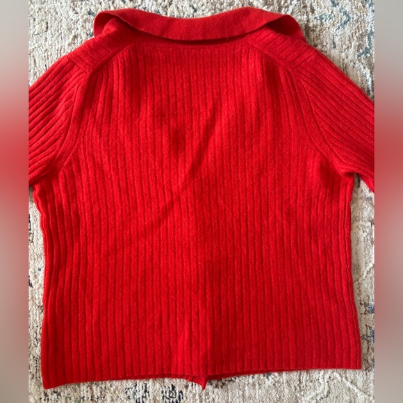 Veronica Beard‎ Lazana Cardigan Womens Size Large Orange Cashmere Preppy Luxury - Picture 5 of 7